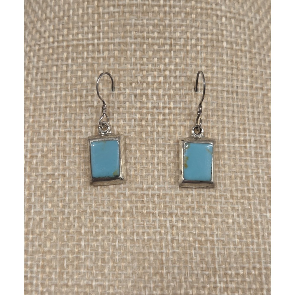 Vintage Sterling Silver & Turquoise Box Dangle Earrings